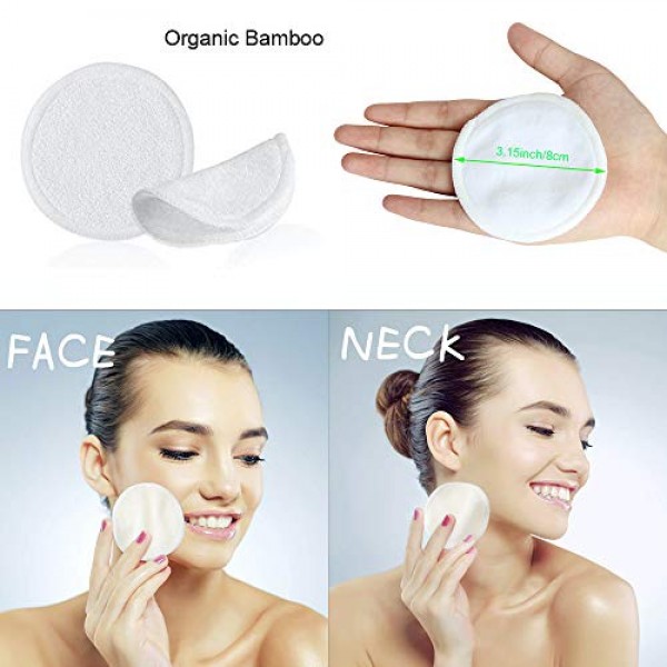 16 Pack Reusable Bamboo Makeup Remover Pads with Laundry Bag - 2 ...