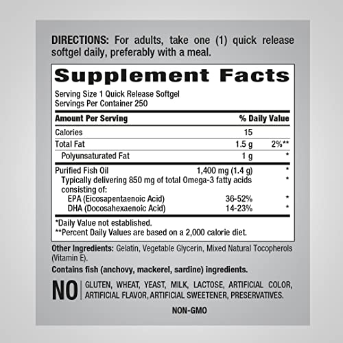 Piping Rock Fish Oil Supplement 1400mg | 250 Softgels | Triple St...