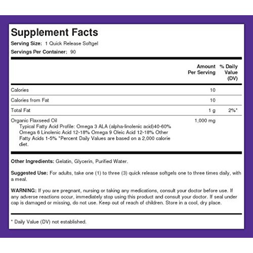 Piping Rock Flaxseed Oil Cold Pressed 1000 mg 90 Quick Release So...