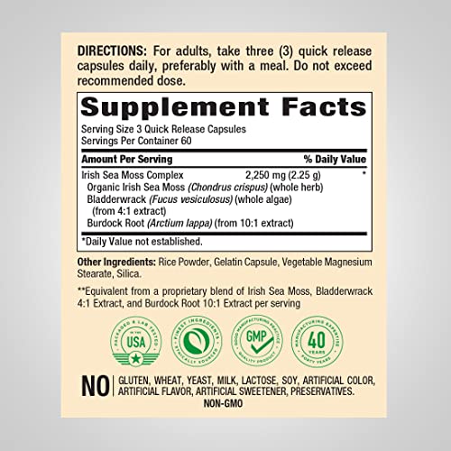 Piping Rock Irish Sea Moss Capsules | 2250mg | 180 Count | Comple...