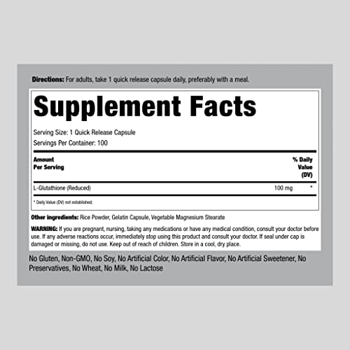 Piping Rock L Glutathione | 100 mg | 100 Capsules | Reduced Form ...