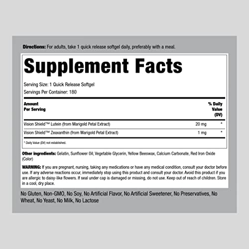 Piping Rock Lutein & Zeaxanthin 20 mg | 180 Softgels | Eye Vitami...