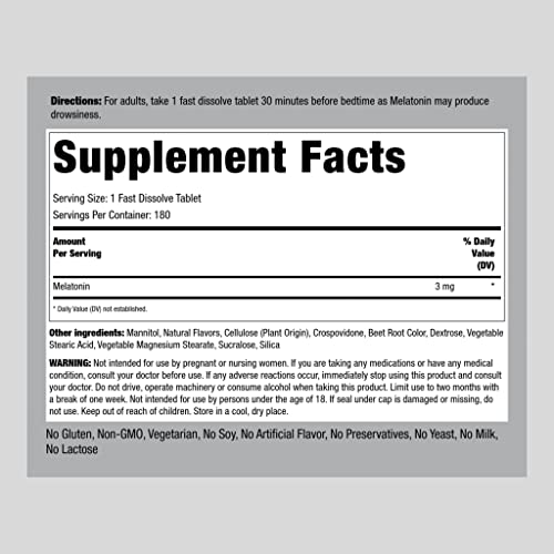 Piping Rock Melatonin 3mg | 180 Fast Dissolve Tablets | Berry Fla...