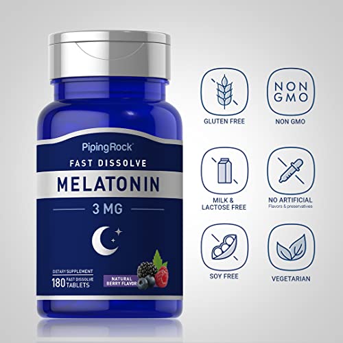 Piping Rock Melatonin 3mg | 180 Fast Dissolve Tablets | Berry Fla...