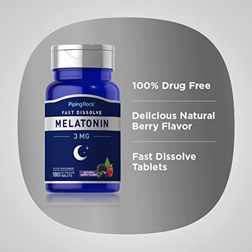 Piping Rock Melatonin 3mg | 180 Fast Dissolve Tablets | Berry Fla...