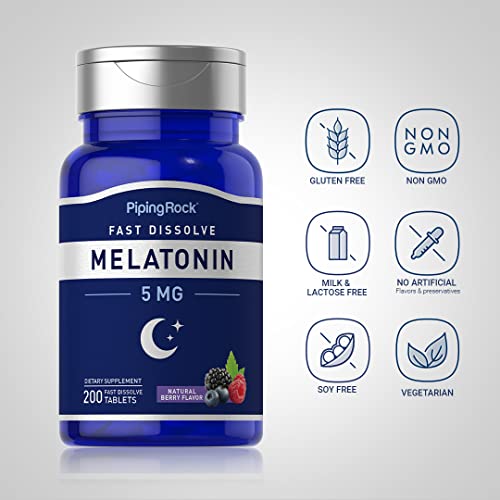Piping Rock Melatonin 5mg Fast Dissolve | 200 Tablets | Berry Fla...