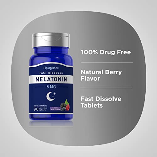 Piping Rock Melatonin 5mg Fast Dissolve | 200 Tablets | Berry Fla...
