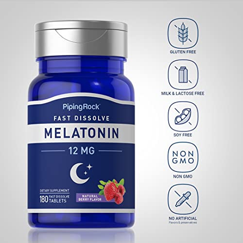 Piping Rock Melatonin Fast Dissolve 12 mg | 180 Tablets | Berry F...