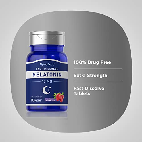 Piping Rock Melatonin Fast Dissolve 12 mg | 180 Tablets | Berry F...