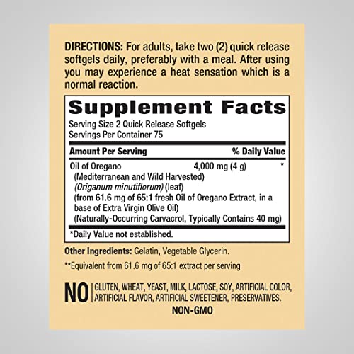 Piping Rock Oregano Oil Capsules 4000mg | 150 Softgel Pills | Her...