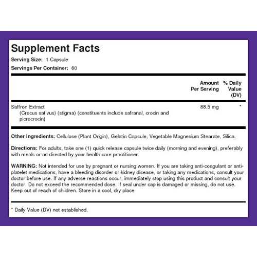 Piping Rock Saffron Extract Supplements | 60 Capsules | Non-GMO, ...