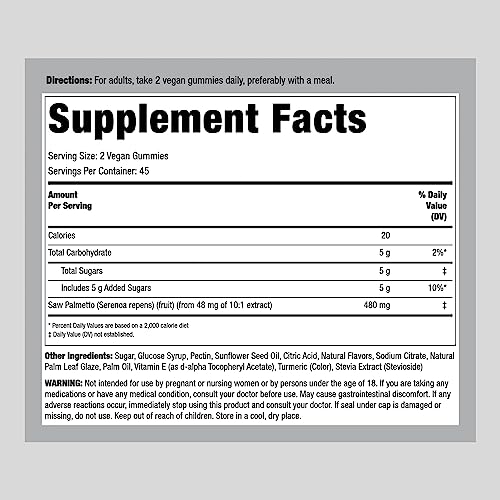 Piping Rock Saw Palmetto Gummies | 480mg | 90 Count | Lemon Flavo...