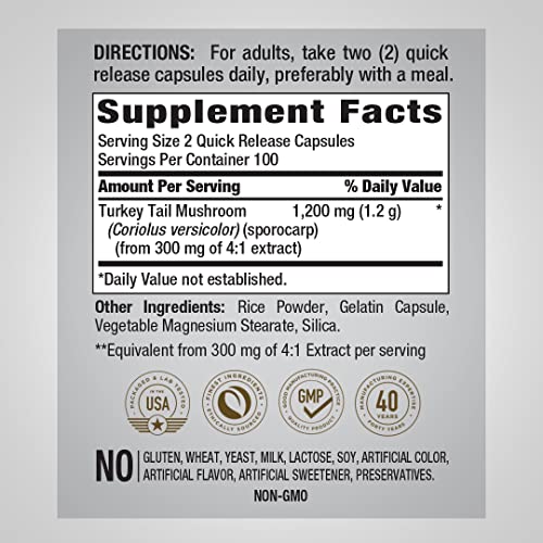 Piping Rock Turkey Tail Mushroom Capsules 1200mg | 200 Pills | Ex...