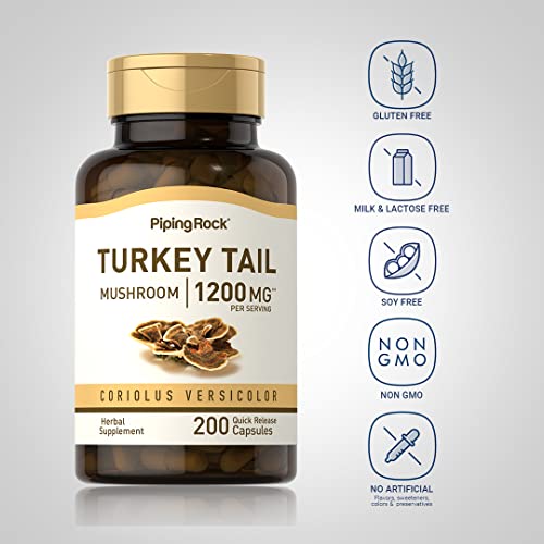 Piping Rock Turkey Tail Mushroom Capsules 1200mg | 200 Pills | Ex...