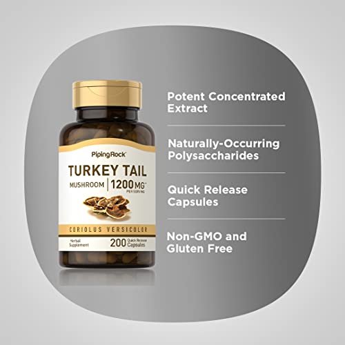 Piping Rock Turkey Tail Mushroom Capsules 1200mg | 200 Pills | Ex...