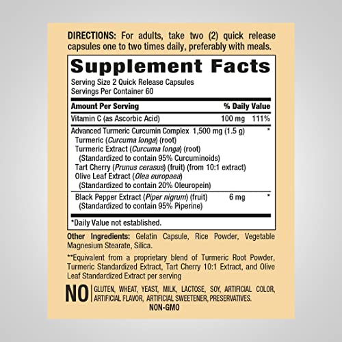 Piping Rock Turmeric and Tart Cherry Capsules 1500mg | 120 Capsul...