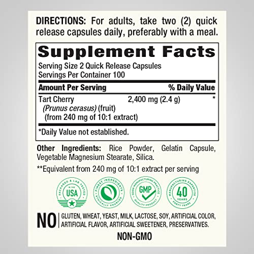 Piping Rock Ultra Tart Cherry | 2400 mg | 200 Extract Capsules | ...