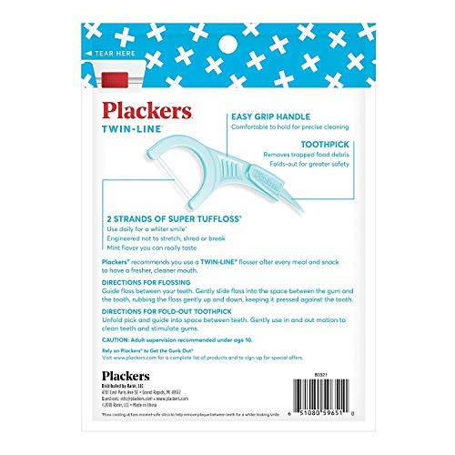 Plackers TwinLine Dental Floss Picks, Green, Mint, 75 Count