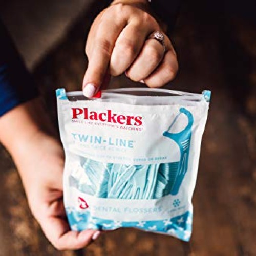 Plackers TwinLine Dental Floss Picks, Green, Mint, 75 Count