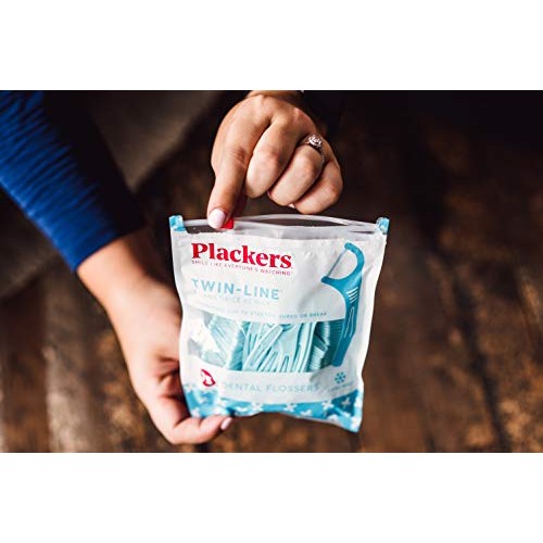 Plackers TwinLine Dental Floss Picks, Green, Mint, 75 Count