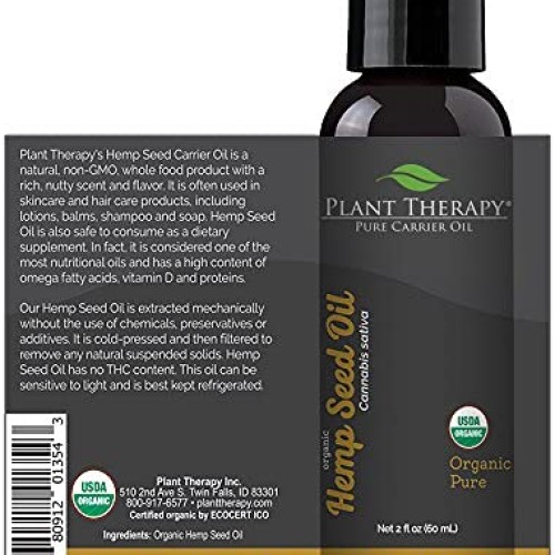 Plant Therapy Organic Hemp Seed Carrier Oil 2 oz Base Oil for Aro...