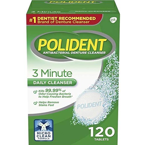 Polident 3 Minute Denture Cleaner 120 Tablets Bundle with Dentu-C...