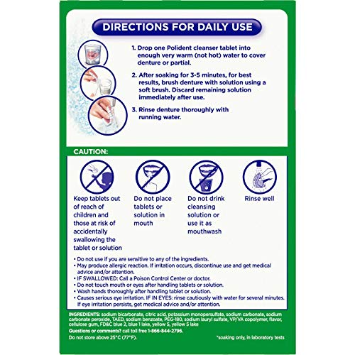 Polident 3 Minute Denture Cleaner 120 Tablets Bundle with Dentu-C...