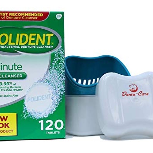 Polident 3 Minute Denture Cleaner 120 Tablets Bundle with Dentu-C...