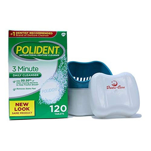 Polident 3 Minute Denture Cleaner 120 Tablets Bundle with Dentu-C...