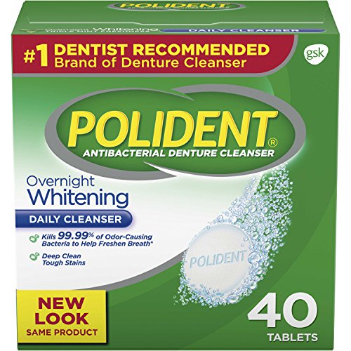Polident Overnight Whitening Antibacterial Denture Cleanser Effer...