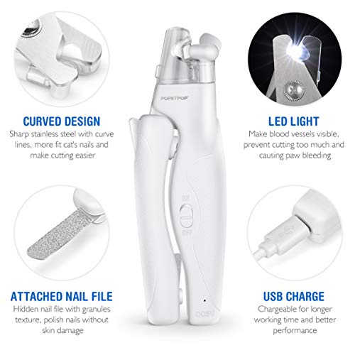 POPETPOP LED Dog Nail Clippers - Rechargeable Pet Nail Trimmer wi...