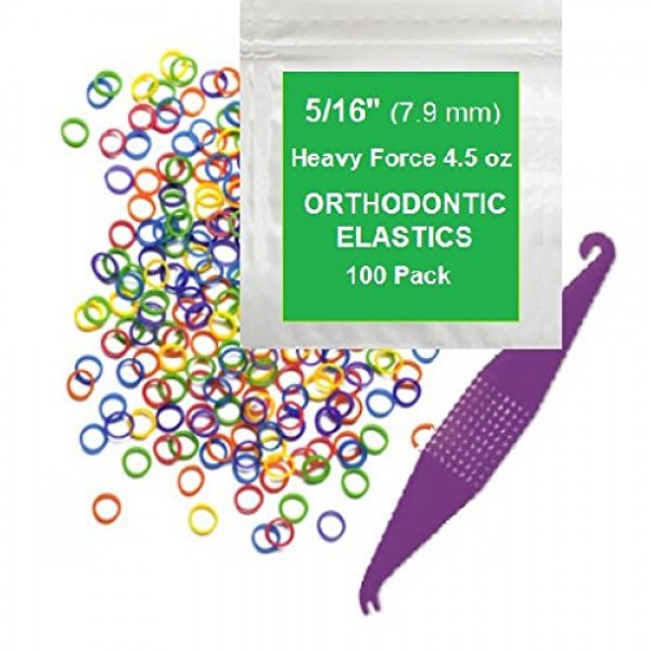 5/16 Inch Orthodontic Elastic Rubber Bands, 100 Pack, Neon, Heavy...