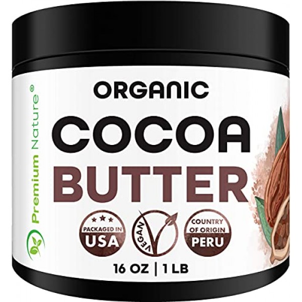 Organic Pure Raw Cocoa Butter - 16 oz Unrefined Natural Vegan Cac...
