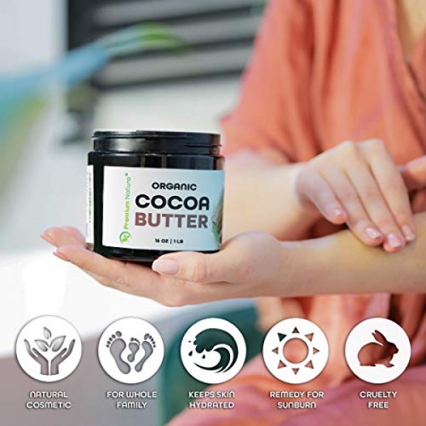 Organic Pure Raw Cocoa Butter - 16 oz Unrefined Natural Vegan Cac...