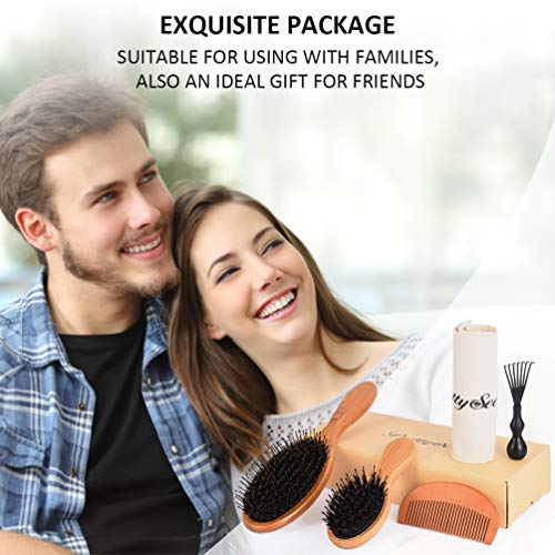 Hair Brush for Women Men Kid Boar Bristle Hair Brush Set Wooden H...