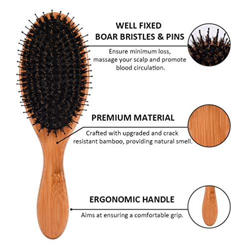 Hair Brush for Women Men Kid Boar Bristle Hair Brush Set Wooden H...