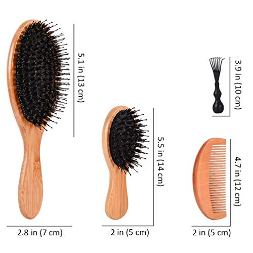 Hair Brush for Women Men Kid Boar Bristle Hair Brush Set Wooden H...