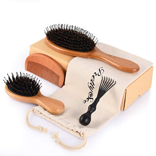 Hair Brush for Women Men Kid Boar Bristle Hair Brush Set Wooden H...