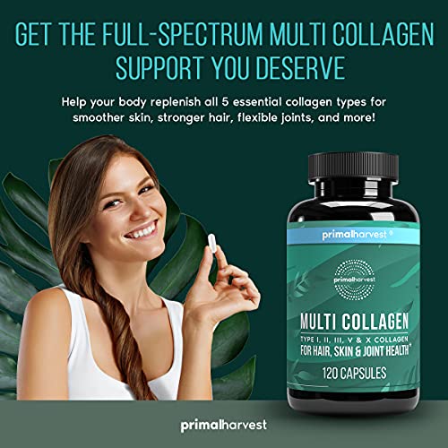 Multi Collagen Pills for Women and Men by Primal Harvest Type I,...
