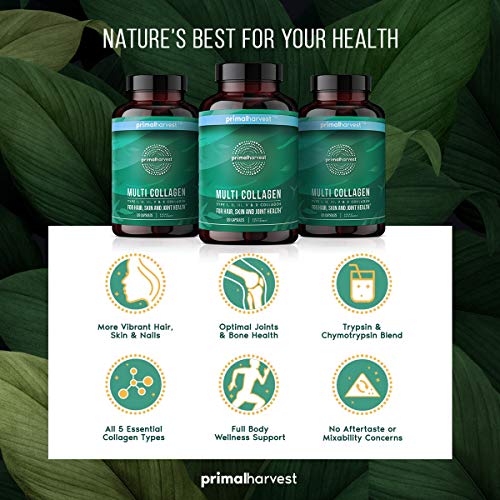Multi Collagen Pills for Women and Men by Primal Harvest Type I,...