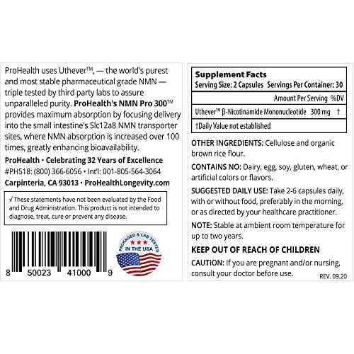 ProHealth Longevity NMN Pro Bundle - Uthever Brand NMN - 1 Bottle...