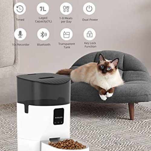 PUPSAND Automatic Cat Feeder 7L Bluetooth Dog Food Dispenser, Tim...