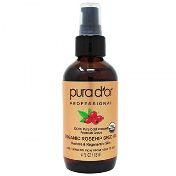 PURA DOR Organic Rosehip Seed Oil 4oz / 118mL 100% Pure Cold P...