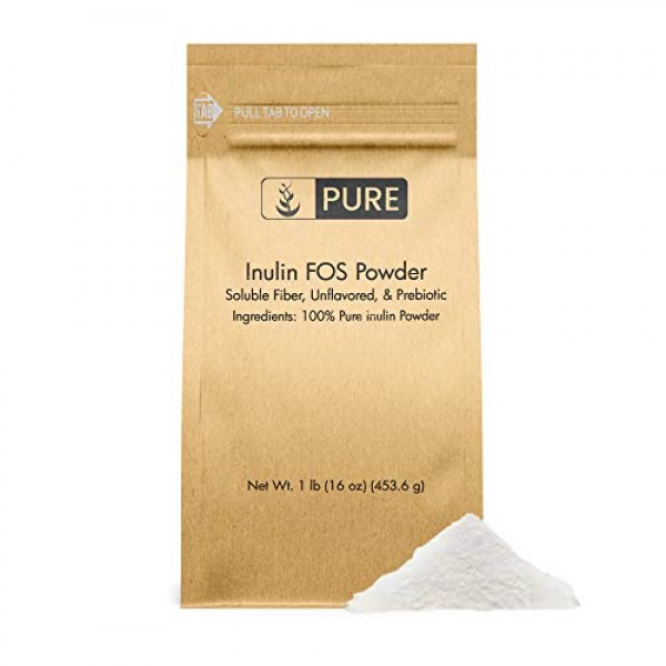 100% Pure Inulin FOS Powder, 1 lb, 2600 mg Serving, Unflavored, M...