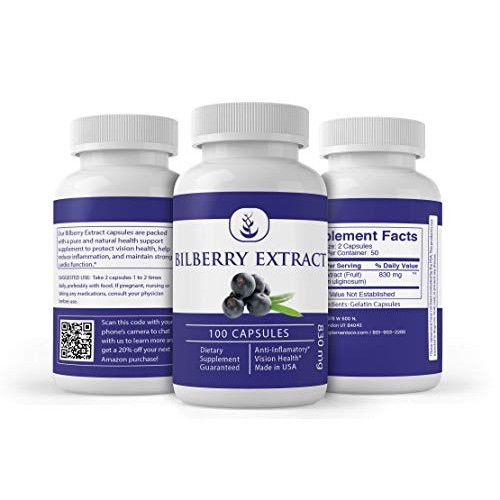 Bilberry Extract 100 Capsules Natural Extract, Blood Sugar & Ci...
