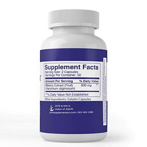 Bilberry Extract 100 Capsules Natural Extract, Blood Sugar & Ci...
