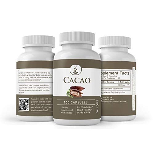 Cacao Cocoa Powder 100 Capsules Cardiovascular Health, Antio...
