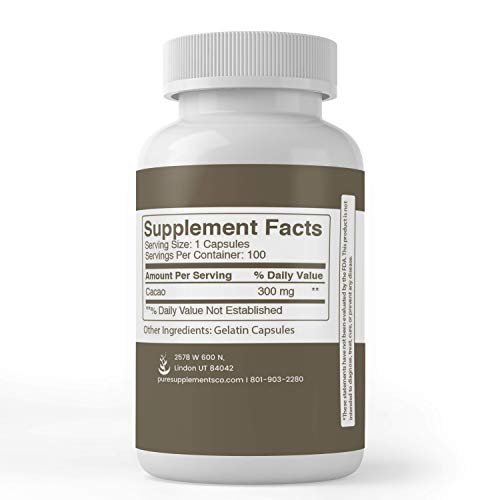 Cacao Cocoa Powder 100 Capsules Cardiovascular Health, Antio...