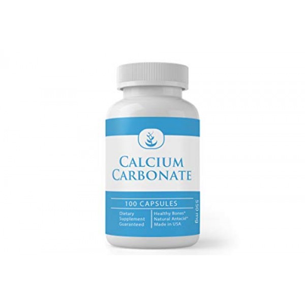 Calcium Carbonate 100 Capsules Natural Antacid, Lab Tested, Cal...