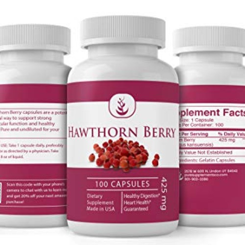 Hawthorn Berry Extract, 100 Capsules, 425mg Serving, Energy Boost...
